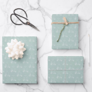 Tonal Golf Carts & Clubs on Pastel Gray Turquoise Wrapping Paper Sheets