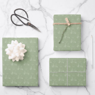 Tonal Golf Carts & Clubs on Sage Green Wrapping Paper Sheets