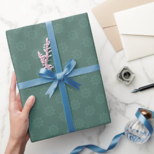 Tonal Ships Wheel on Dark Gray Turquoise Wrapping Paper