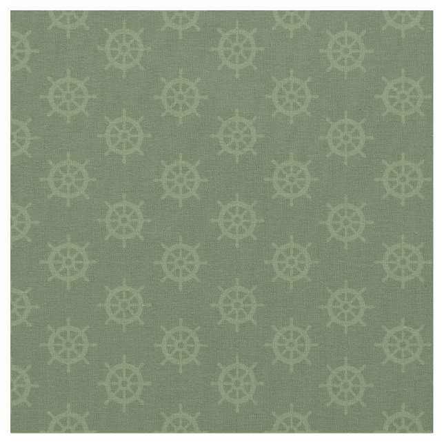 Tonal Ships Wheel on Reseda Green Fabric (Close Up)