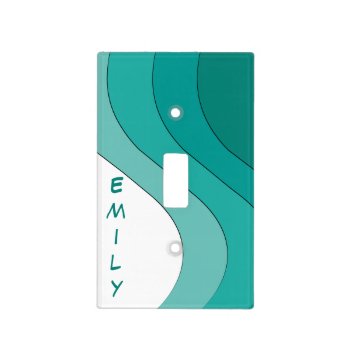Tonal Wave Teal Striped Personalized Light Switch Cover by ArtByApril at Zazzle