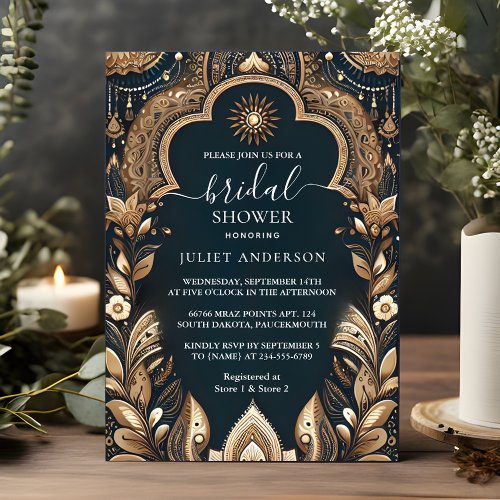 Tone Hindi Henna Mehndi Indian Style Bridal Shower Invitation