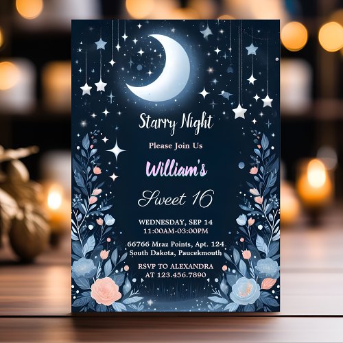 Tone Nature Galaxy Mystical Starry Night Sweet 16 Invitation