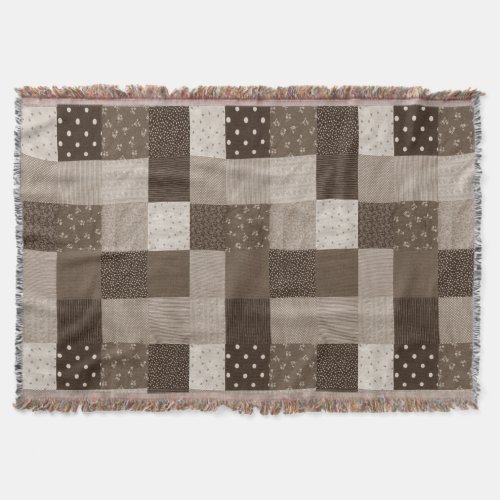 tones of brown vintage patchwork fabric squares throw blanket