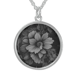 Tones of Gray Vintage Floral  Sterling Silver Necklace
