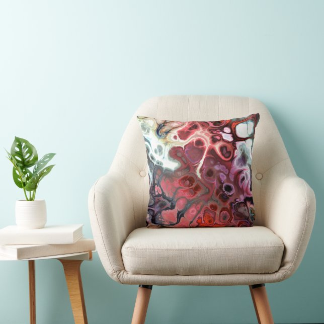 Tones of red, pink and gray marble tie-dye throw pillow (Chair)