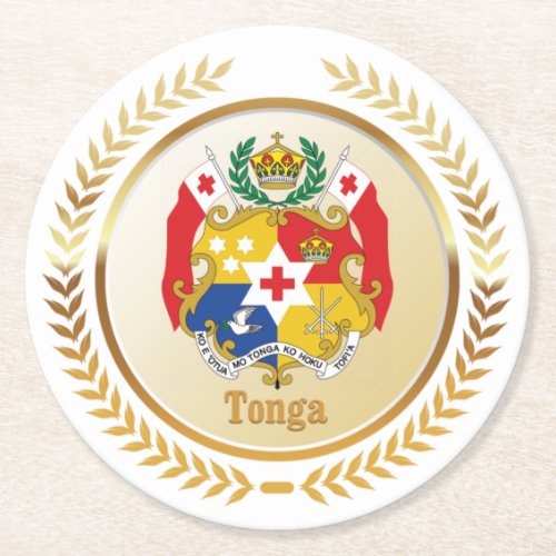 Tonga Coat Of Arms Round Paper Coaster