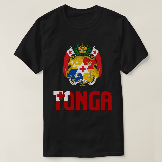 Tonga Flag and Coat Of Arms Patriotic T-Shirt (Design Front)