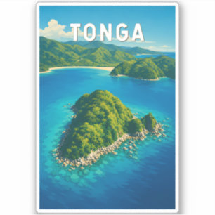 Tonga Illustration Travel Art Vintage Sticker