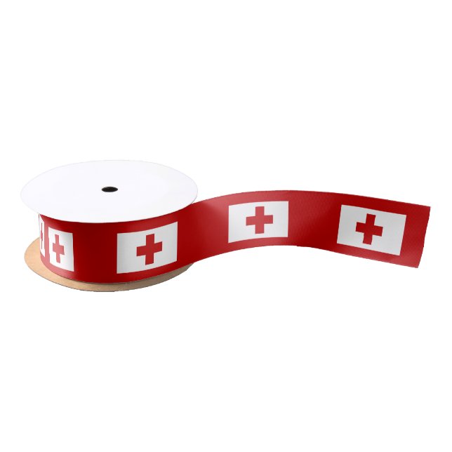 Tonga Island Flag Red Cross Satin Ribbon (Spool)