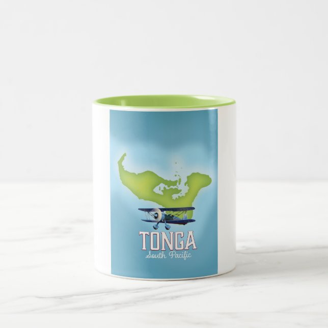 Tonga Map Flight travel poster Two-Tone Coffee Mug (Center)