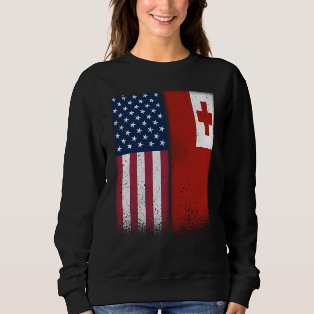 Tonga Tongan American Flags Proud USA Tonga Sweatshirt (Front)