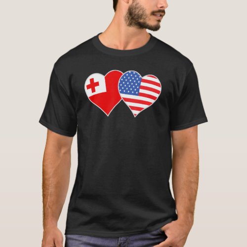 Tongan American Flag Heart Tonga Usa T_Shirt