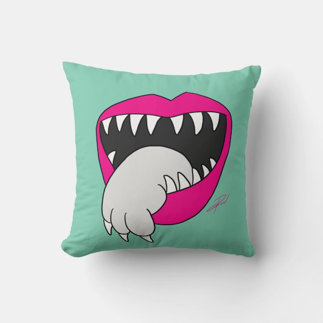 Tongue Got Your Cat Pillow! by Jesse Lebon Throw Pillow (Front)