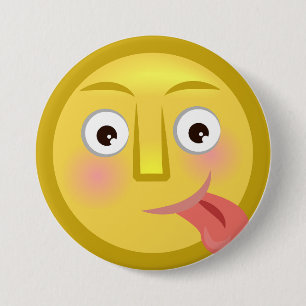 Tongue Out Emoji Funny Goofy Face Button