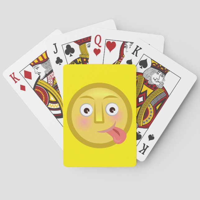 Tongue Out Emoji Funny Goofy Face Poker Cards (Back)