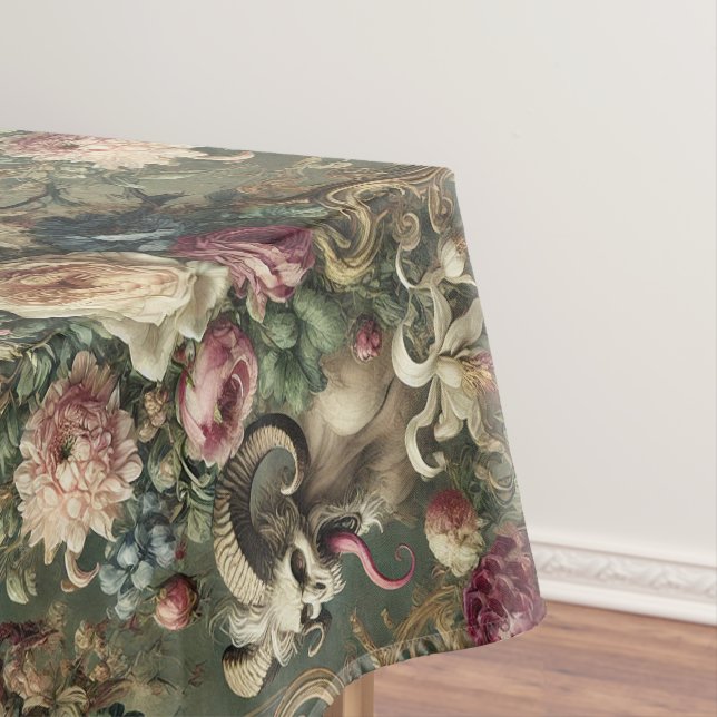🩸 Tongue Whipped Blooms – Gothic Large Pattern Tablecloth (In Situ)