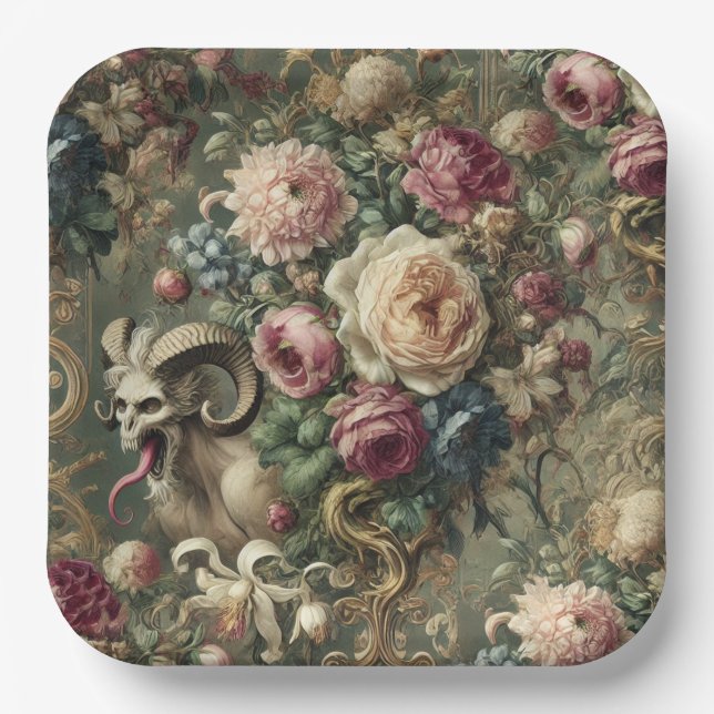 🩸 Tongue Whipped Blooms – Gothic Victorian Paper Plates (Front)