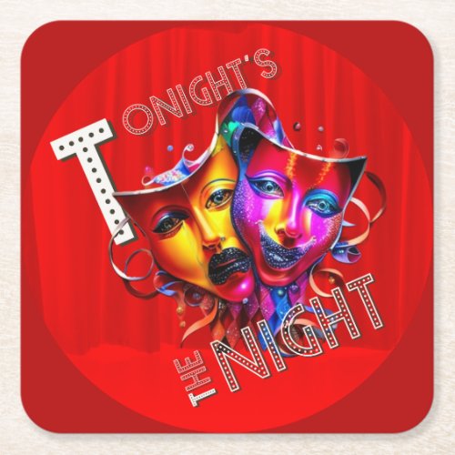 Tonightâs the Night Red Curtain Square Paper Coaster