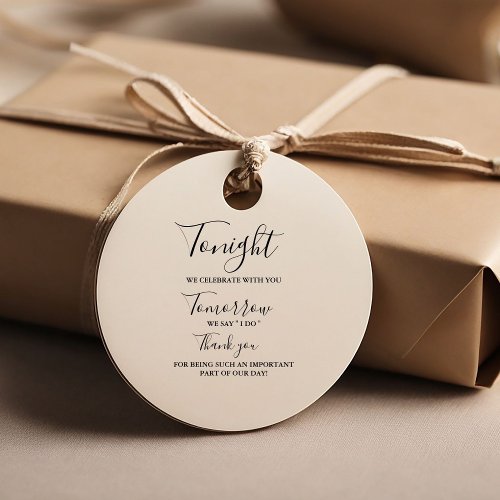 Tonight we celebrate wedding rehearsal dinner sign favor tags