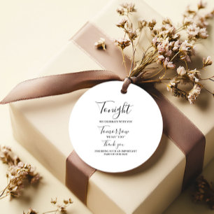 Tonight we celebrate wedding rehearsal dinner sign favor tags
