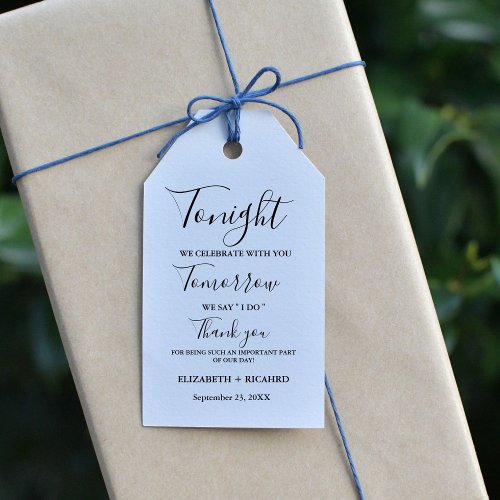 Tonight we celebrate wedding rehearsal dinner sign gift tags
