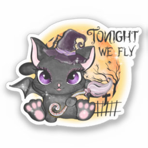 Tonight We Fly – Black Witch Cat Sticker