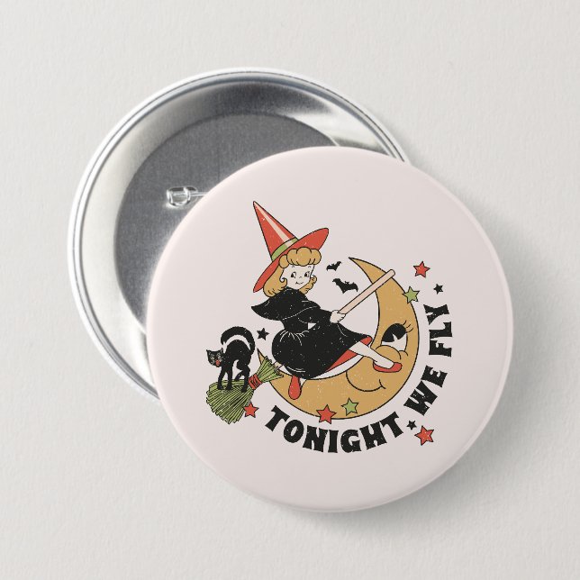 Tonight We Fly – Cute Witch and Black Cat Button (Front & Back)