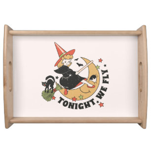 Tonight We Fly – Cute Witch and Black Cat Serving Tray