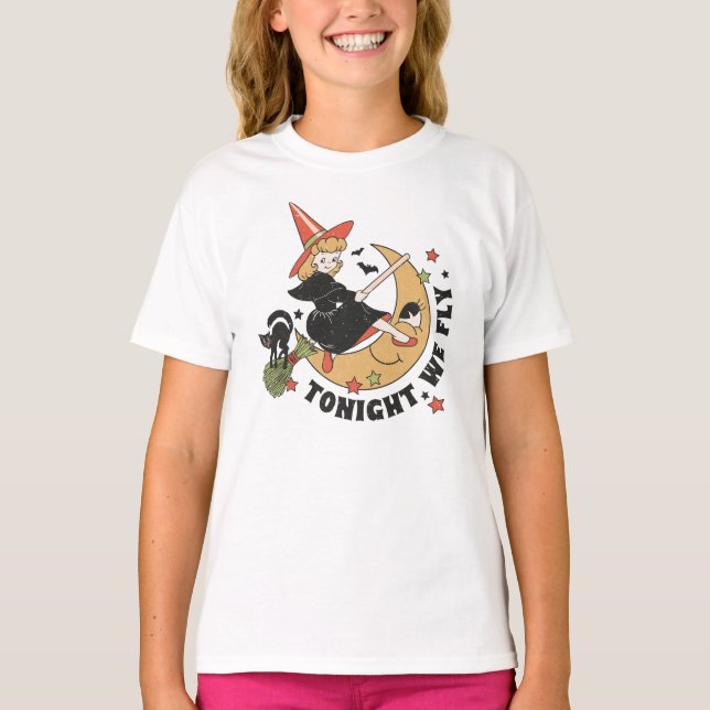 Tonight We Fly – Cute Witch and Black Cat T-Shirt (Front)