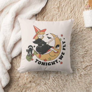 Tonight We Fly – Cute Witch and Black Cat Throw Pillow