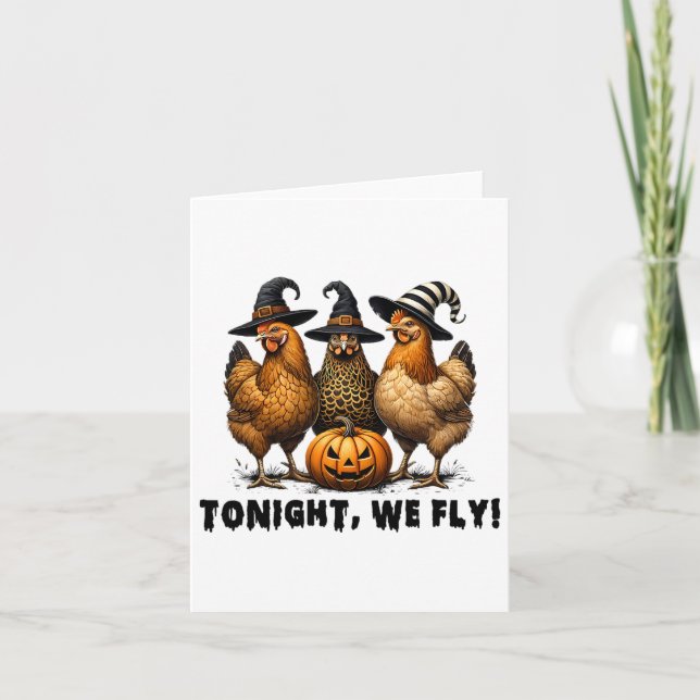 Tonight We Fly Halloween Chicken Fall Farm Animals Card (Front)