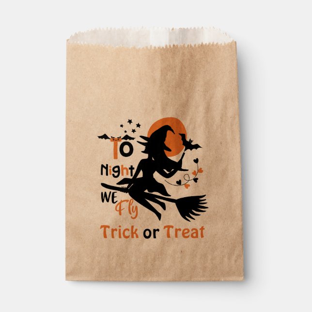 Tonight we fly-Halloween witch on a broom Favor Bag (Front)