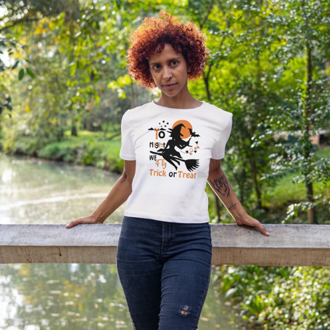 Tonight we fly-Halloween witch on a broom Tri-Blend Shirt (Creator Uploaded)