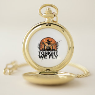 Tonight We Fly Vintage Witch Halloween Shirt Desig Pocket Watch