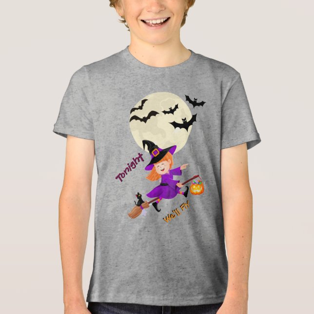 Tonight We'll Fly Cute witch Broom Flying T-shirt Tri-Blend Shirt (Front)