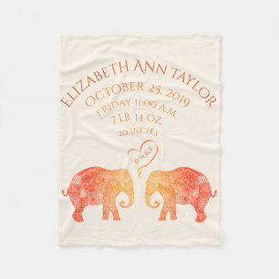 Tons of Love Baby Girl Birth Record Stats Elephant Fleece Blanket