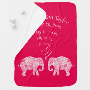 Tons of Love Baby Girl Birth Record Stats Elephant Swaddle Blanket