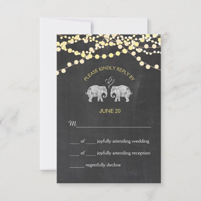 TONS OF LOVE/Elephant Chalkboard Lights RSVP Card (Front)
