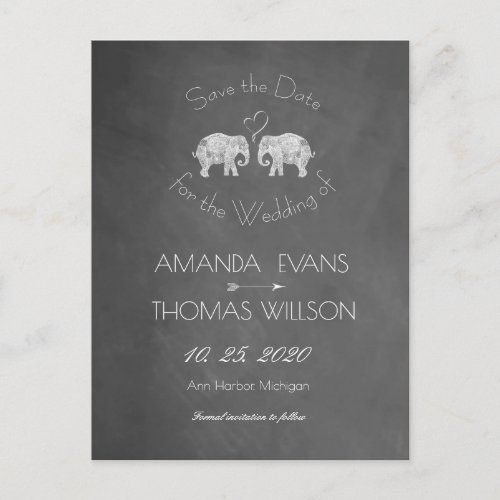 TONS OF LOVE  Elephant Chalkboard Save the Date Announcement Postcard