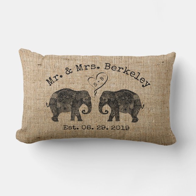 TONS OF LOVE | Elephant Couple Custom Wedding Gift Lumbar Pillow (Front)
