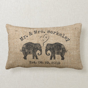 TONS OF LOVE Elephant Couple Custom Wedding Gift Lumbar Pillow