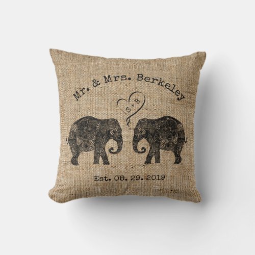 TONS OF LOVE  Elephant Couple Custom Wedding Gift Throw Pillow
