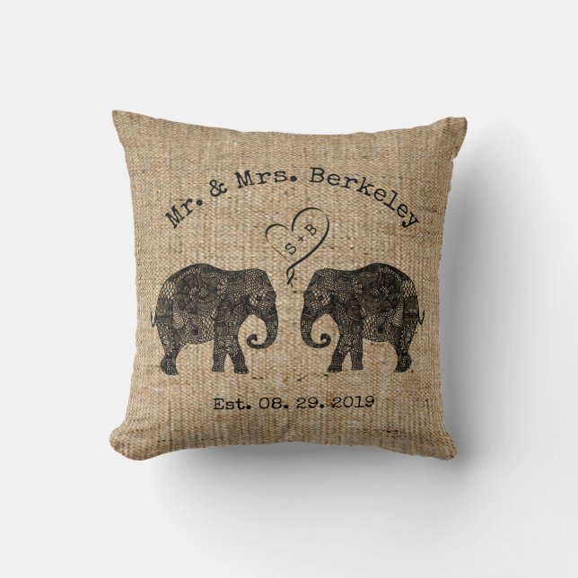 TONS OF LOVE | Elephant Couple Custom Wedding Gift Throw Pillow (Front)