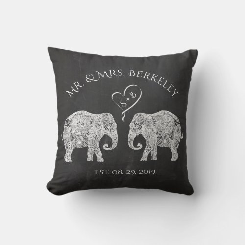 TONS OF LOVE  Elephant Couple Custom Wedding Gift Throw Pillow