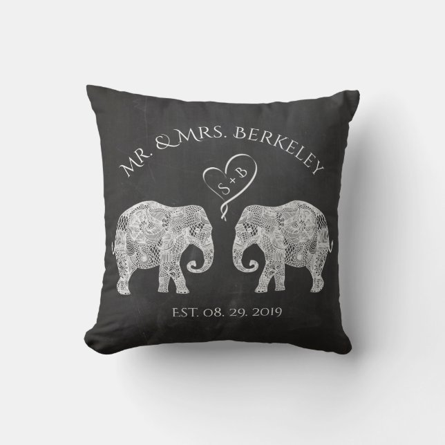 TONS OF LOVE | Elephant Couple Custom Wedding Gift Throw Pillow (Front)