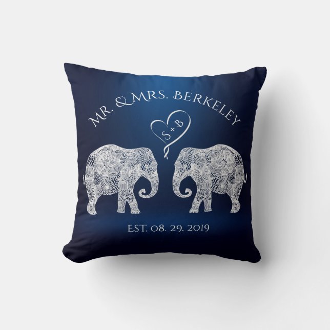 TONS OF LOVE | Elephant Couple Custom Wedding Gift Throw Pillow (Front)
