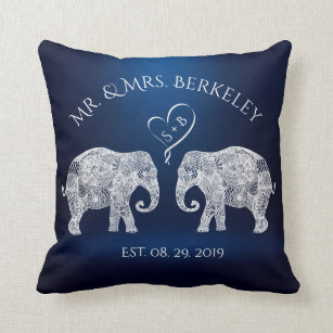 TONS OF LOVE   Elephant Couple Custom Wedding Gift Throw Pillow