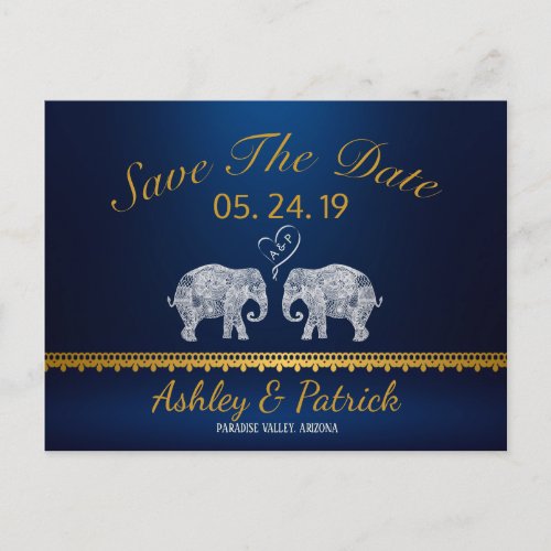 TONS OF LOVE_Elephant Couple Indian Save the Date Announcement Postcard