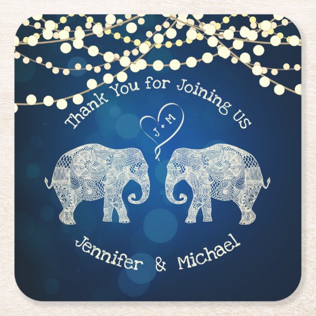 TONS OF LOVE  Elephant Couple Wedding Favor Square Paper Coaster (Front)